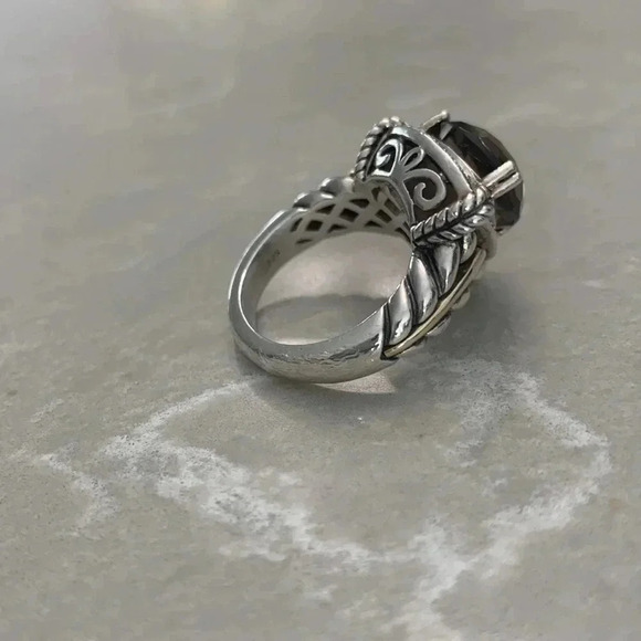 925 Sterling Silver and 14k gold smoky quartz Town and Country Ring size 7 - Picture 10 of 14